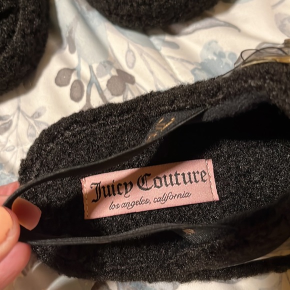 New Juicy Couture Griffin Hard Soled Black Sherpa Sling Slides Slippers Size 6 - Picture 10 of 11